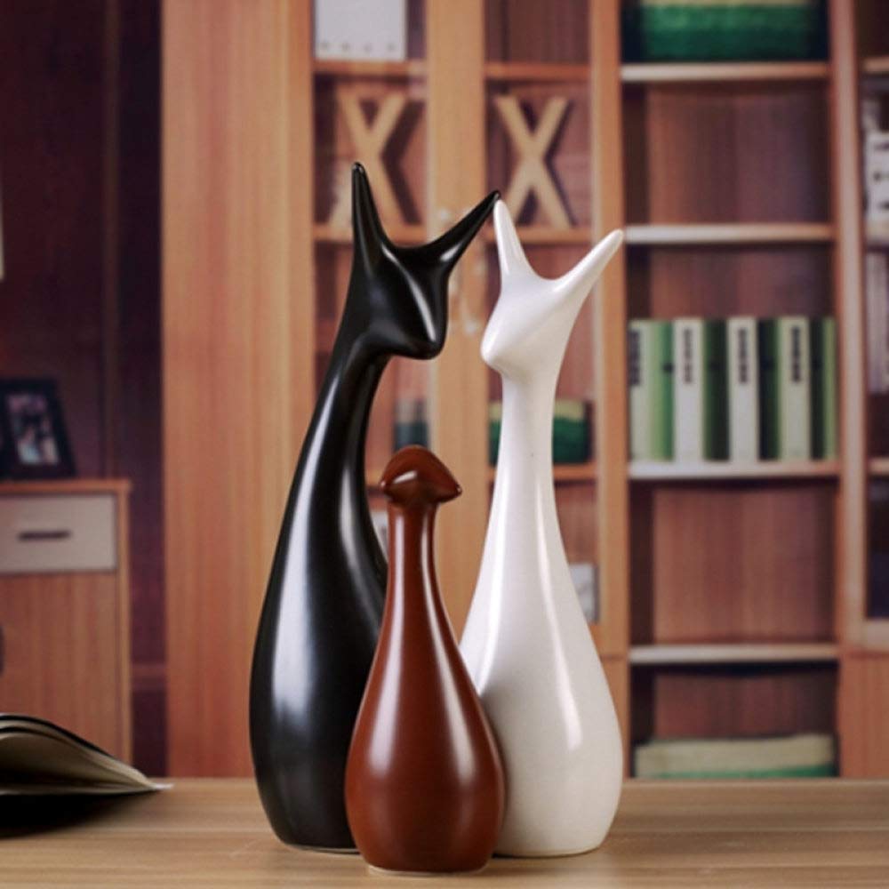 Statue de cerf en céramique blanche et moderne pour décoration de salon et bureau - Lot de 3