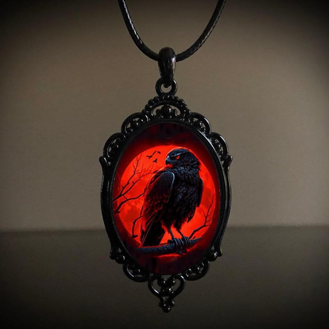 Gothic Bat Glass Pendant Necklace for Women Vintage Gothic Rope Chain Witch Bat Choker Dark Punk Style Necklace Victoria Emboss Necklaces Mystic Witch Jewelry Accessories - Image 3