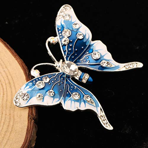 Image of FEELMEM Crystal Rhinestone Butterfly Brooch Pin Blue Color Butterfly Brooches for For Women Wedding /Banquet /Birthday Party