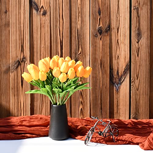 Image of ONLY ART Artificial Burnt Orange Tulips 20 Pcs - 13.5 Inch PU Faux Flowers with Bendable Stems for Home Decor, Wedding Centerpieces, DIY Floral Arrangements, New Year and Valentine's Day