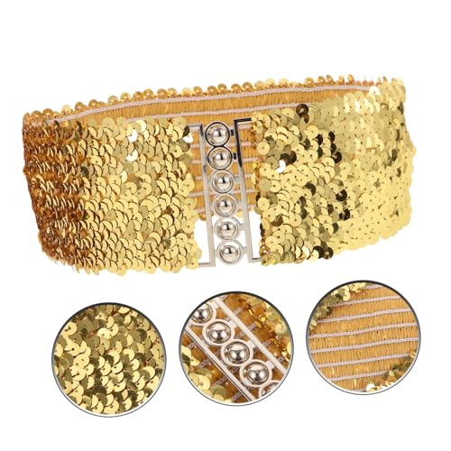 BESPORTBLE Sleek Stretch Waist Belt for Women Glitter Sequin Design Fit for Jeans and Dresses Stylish Gold Elastic Waistband for Party and Casual Wear3