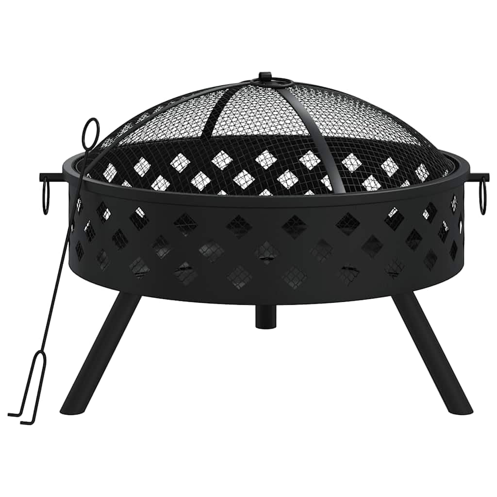 Palenisko ze stali XXL, 58 cm, palenisko na zewnątrz, kominek opalany drewnem z osłoną siatkową, grzejnik tarasowy, przenośna konstrukcja, do ogrodu, czarne wykończenie