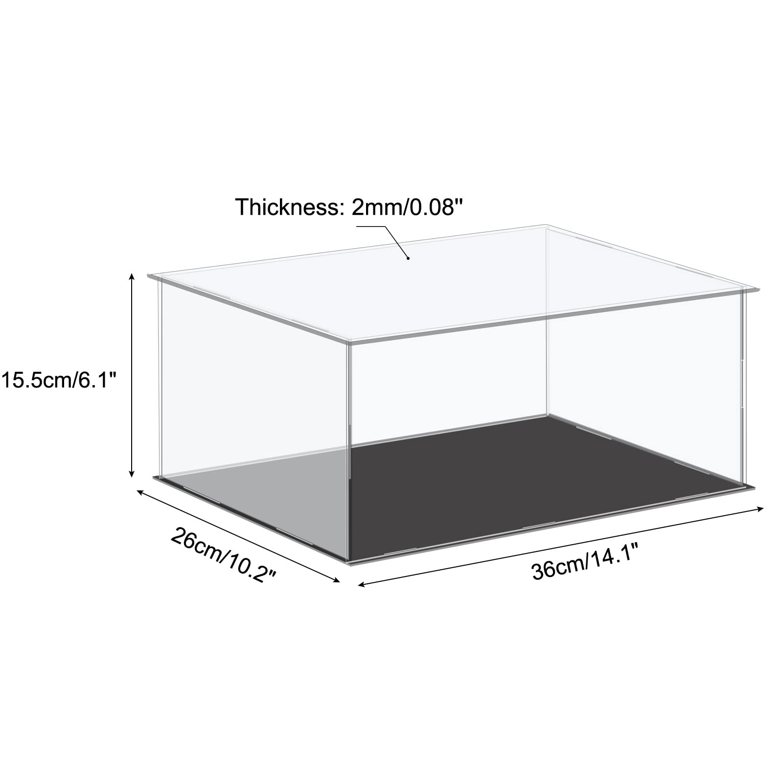 Sourcing map - Vetrina in acrilico, scatola in plastica, cubo, scatola di stoccaggio trasparente piccola, assemblaggio antipolvere, vetrina 36x26x15,5 cm per articoli da collezione