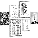 Bilder Set - AUFHÄNGFERTIG - KEIN EXTRA RAHMEN BENÖTIGT - Fashion Eifelturm Modern Schwarz Weiss - Wohnzimmer Mädchen Teenager N015963a