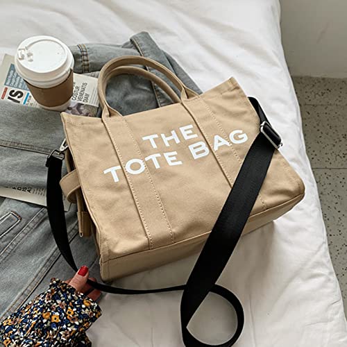 Sunshinejing Women Canvas Tote Bags With Zipper Small Purse Crossbody Bag Top Handle Traveler Handbag (Khaki) #TOP3