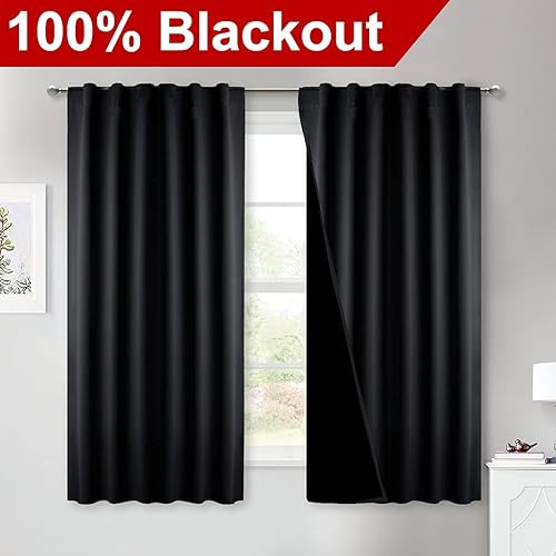 Miniatura 2 de NICETOWN Cortinas 100% opacas con forro negro, bolsillo para barra y pestaña trasera, cortinas forradas con aislamiento térmico, cortinas de ventana