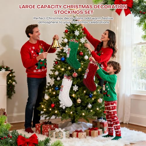 Personalized Christmas Stockings, 18" Stranded Knit Hanging Stockings, DIY Gingerbread Man Name Tag + Alphabet Stickers, Family Holiday Parties, Mantel Decorations (6 Pack, Burgundy, Green, Cream) by ciemon - Image 5