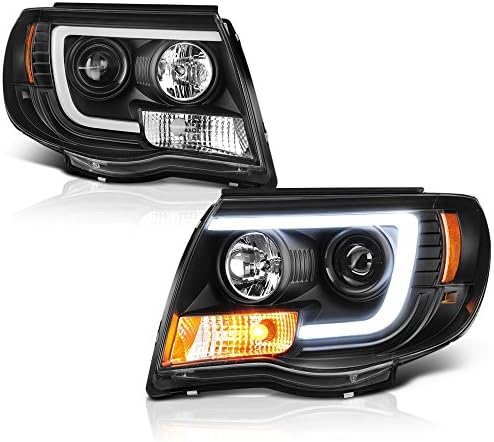 Pair Black Headlight Assembly For 2005-2011 Toyota Tacoma – Set Left & Right – Halogen