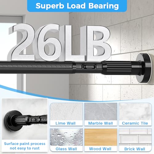 Image of AIZESI 41-124 Inch Heavy Duty Tension Curtain Rod - No Drilling, Adjustable, Rust-Resistant for Outdoor, Living Room, Window, Bathroom (Black, 41 inch to 124 inch|2PACK)