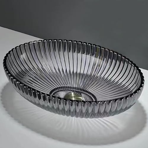 ZYCDP Lavabo Baño Cristal Ovalado Lavabo Vidrio 505 X 355 X 150 mm Sin Orificio Para Grifo Gris