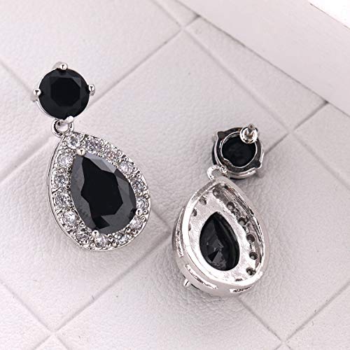 Black Cz Teardrop Dangle Earrings For Women Small Sterling Silver Halo Round Pear Shaped Crystal Cubic Zirconia Birthstone Bridal Drop Earrings For Wedding Bride #TOP3