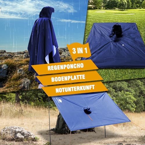 ANYOO Leichter Wasserdichter Regenponcho Wiederverwendbar Atmungsaktiver Regenschutz, Unisex Ripstop Regenmantel mit Kapuze Faltbare für im Freien Camping Wandern Angeln, Marine, Einheitsgröße