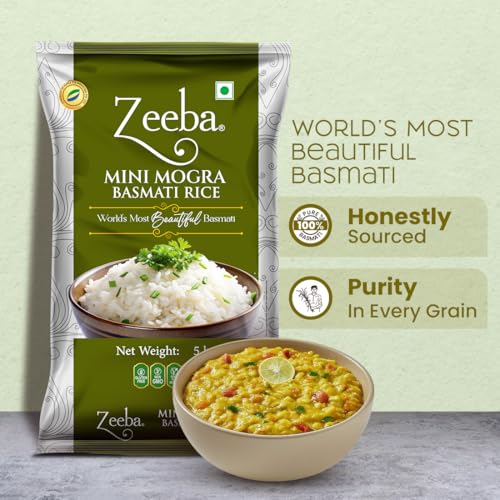 Image of Zeeba Mini Mogra Basmati Rice 5 Kg, Ideal for Khichdi, Kheer & Daily Meals (Cooked length upto 11mm*) (Pack of 3)