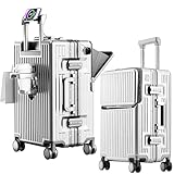 2-Piece Hardshell Zipperless Luggage Set, 20/26" Aluminum Frame Hardshell Spinner Luggage, Airline Approved Carry-On Luggage, TSA Lock, 360° Quiet Wheels With Cup Holder (silver)