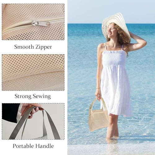 3-Pack Mesh Beach Bags – Large Zippered Totes, Quick-Dry & Foldable for Family, Pool, or Travel3