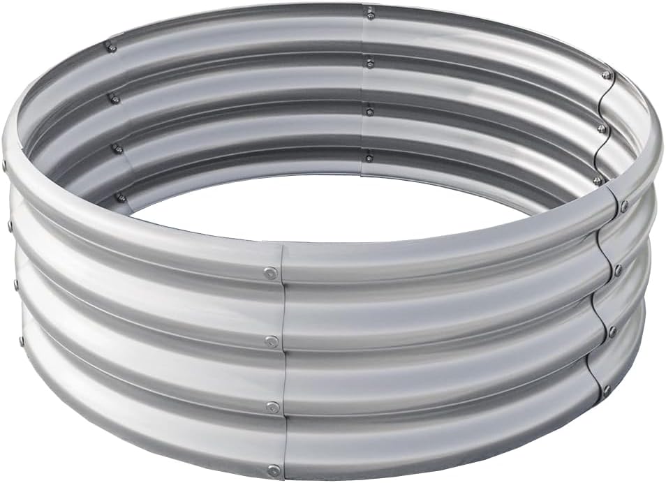 Galvanized Steel Fire Ring, Round Metal Garden Planter, Silver, Raised Bed, 24-Inch Diameter