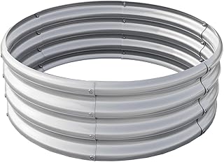 Galvanized Steel Fire Ring, Round Metal Garden Planter, Silver, Raised B...