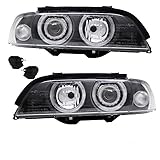  DM Autoteile 2x SCHEINWERFER Angel Eyes Schwarz passt E39 95-00 H7/H7+Blinker Weiß+Motor