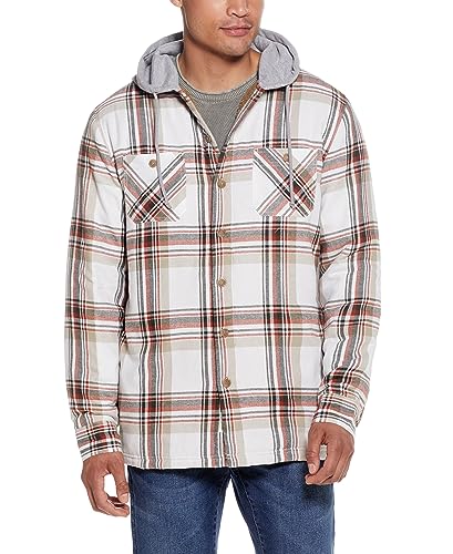 Image of Weatherproof Vintage Mens Hooded and Non-Hooded Sherpa Lined Soft Brushed Plaid Flannel Button-Down Shirt Jacket