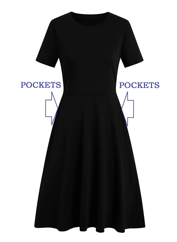 Casual Summer Dress for Women Petite Vintage 50s Office Professional Elegant Work Knee Length Aline Dresses with Pockets 262 Black Solid S by HELYO - Used condition - Image 6