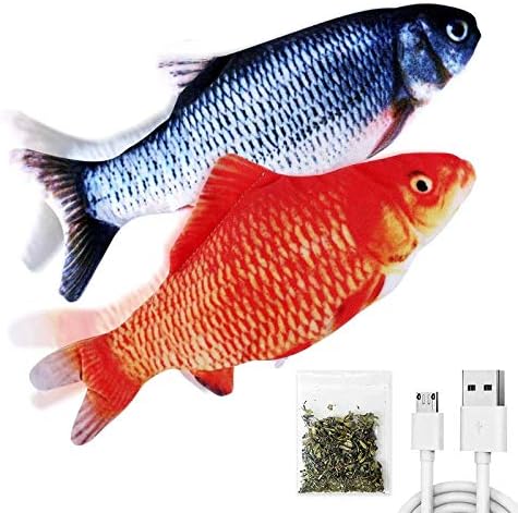 TOOGE 2 Pack 11" Floppy Fish Cat Toys with SilverVine and Catnip for Indoor Cats for Small Dogs Interactive Automatic Flopping Fish Cat Kicker Toys for Cats Puppy Small Dogs (Redblackcarp)