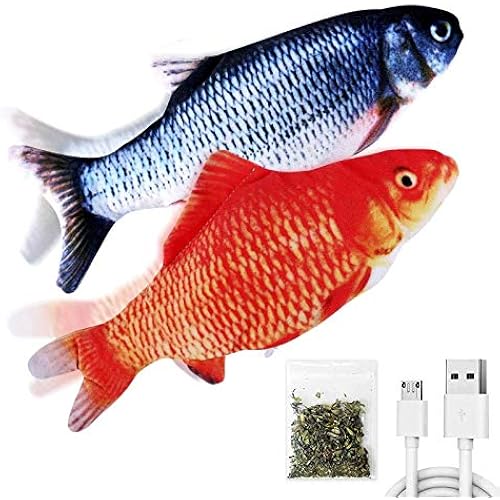 TOOGE 2 Pack 9" Floppy Fish Cat Toys with SilverVine and Catnip for Indoor Cats for Small Dogs Interactive Automatic Flopping Kicker Toys for Cats Puppy (Red Carp + Carp)