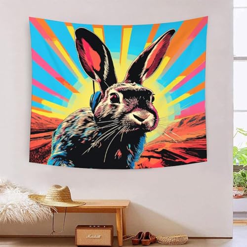 Tapisserie murale lapin tissu pour masquer un mur vide et grand salon