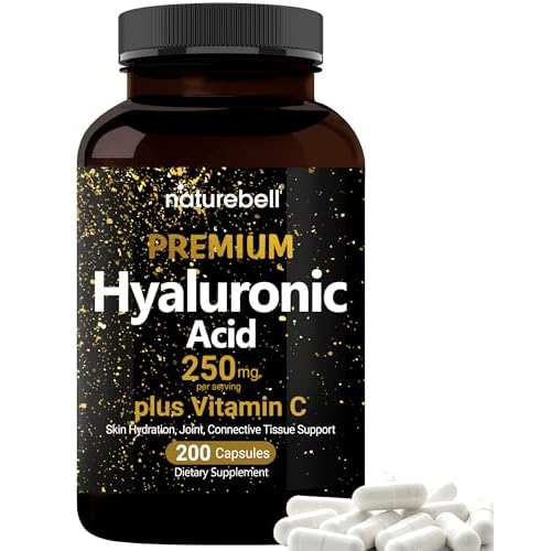 NatureBell Hyaluronic Acid 250mg - 240 Capsules - 250mg Hyaluronic Acid, 5000mcg Biotin & 25 mg Vitamin C - Supports Skin, Hair, Bone, Eye & Joint Hea