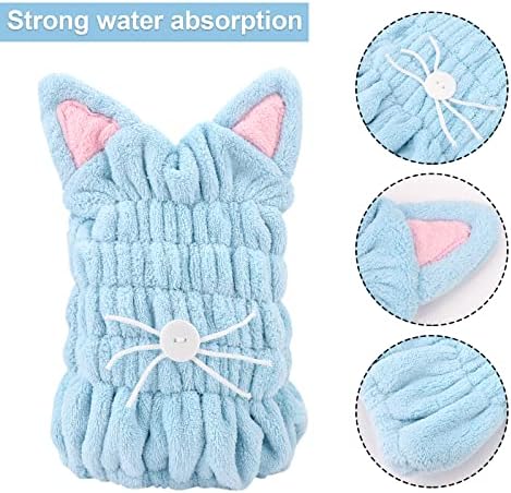 2 Pcs Dry Hair Hat Hair Drying Towels for Women Quick Drying Bath Cap Microfiber Dry Hair Cap Quick Drying Hair Wrap with Cute Cat Ears Super Absorbent Coral Fleece Hair Towel for Women Kids Girls