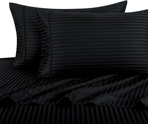 Miniatura 5 de Suave y cómodo. 400 hilos de 4 piezas, 100% algodón, ultra suave y sedoso. Bolsillo profundo de 22 pulgadas. Rayas negras, tamaño king.
