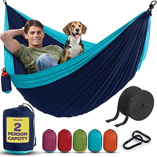 Durable Hammock 500 lb Capacity - Lightweight Nylon Camping Hammock Chair - Double or Single Sizes w/Tree Straps and Attached Carry Bag - Portable for Travel/Backpacking/Beach/Backyard (Large,Gray)