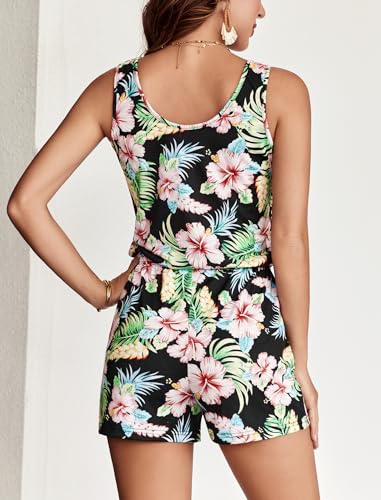 Image of ADOME Rompers for Women Summer Sleeveless Scoop Neck Tank Top Casual Short Jumpsuit Rompers with Pockets