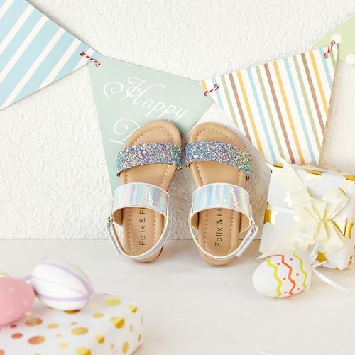 Image of Felix & Flora Toddler Girl Sandals - Little Girl Easter Dress Shoes Lightweight Open Toe Beach Holiday Flats