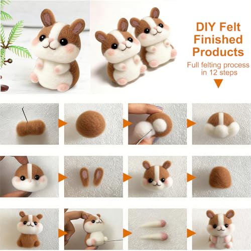 Ainiv 18 Farben Nadelfilz Set, 9 Farben je 3 Gramm Märchenwolle, Filzen Basic Kit für Starter, Filzwolle Trockenfilzen für Heimwerker, Handspinnen und DIY-Kreationen (Braune Serie)