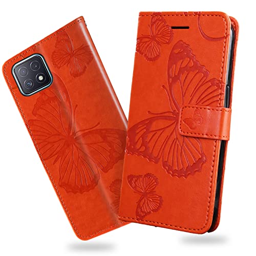 DENDICO Funda para OPPO A73 5G / OPPO A72 5G / OPPO Reno 4Z, Magnético Libro Funda de Cuero PU para OPPO A73 5G / OPPO A72 5G / OPPO A92S, Diseño en Relieve Carcasa con Ranura para Tarjeta, Naranja