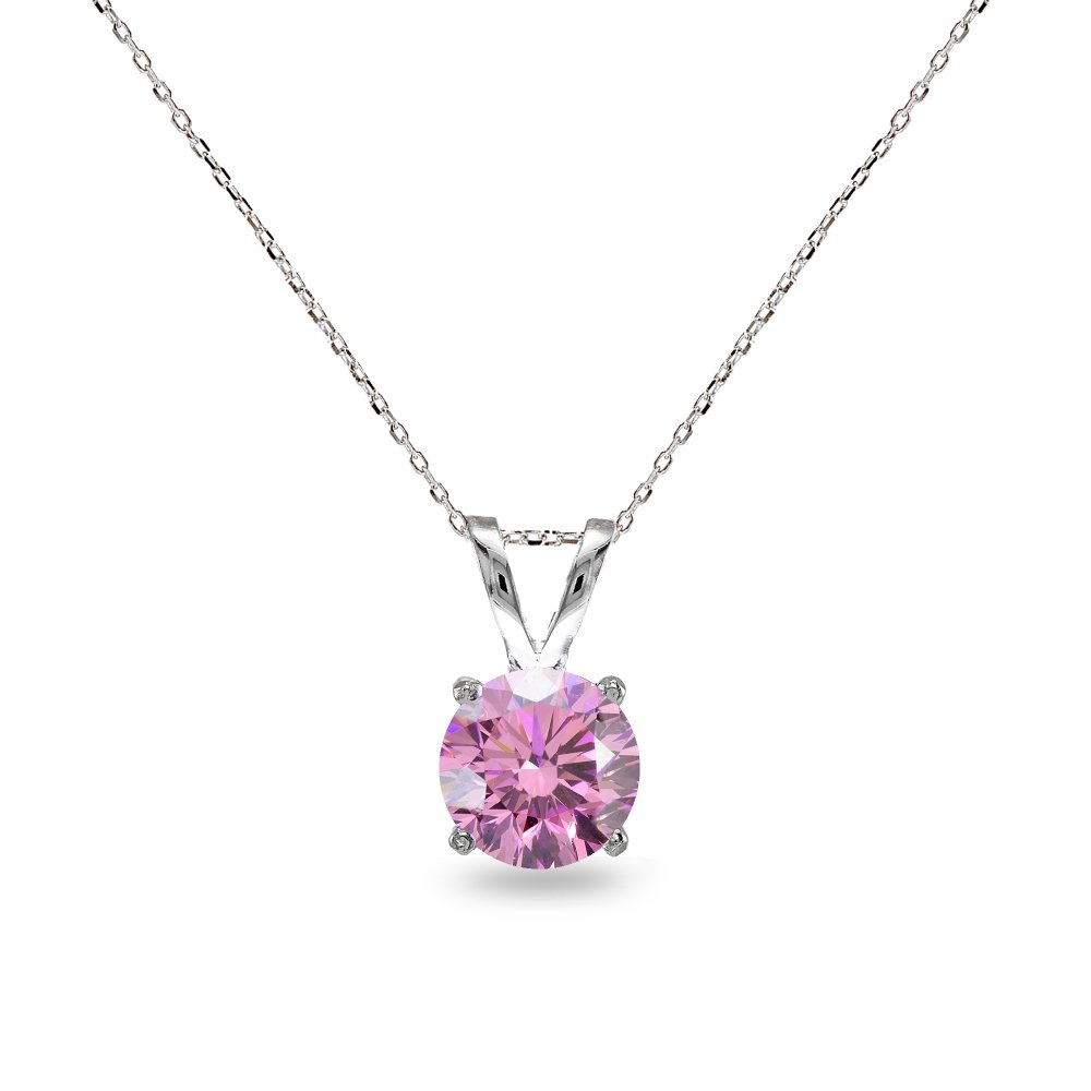 B. BRILLIANT Sterling Silver 7mm Round Solitaire European Crystal Pendant Necklace for Women Bridesmaids