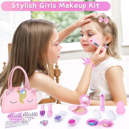 Image of Kidology Kids Makeup Kit, Unicorn Toys for Girl Real Washable Makeup Girls Princess Play Make Up Toys, Makeup Set for Age 3+ Year Old Christmas & Birthday Gift (Pretty Girl Makeup Bag)