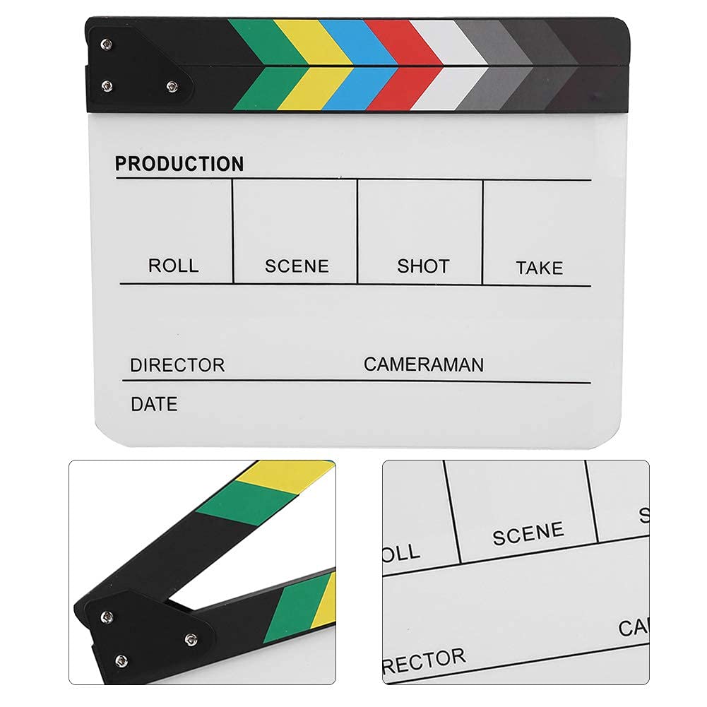 Clap de Réalisateur en Plastique Acrylique 30 x 25 cm - Clap Professionnel pour Tournage Film Vidéo - Accessoire Cinéma Directeur Technique