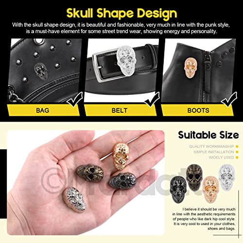 Mardatt 40Pcs 4 Colors Alloy Skull Rivet Studs Assortment Kit, Gun Color/Silver/Bronze/Gold Ghost Head Rivets Screws Decorative Punk Skull Ghost Rivet Stud Buttons For Diy Leather Bags Shoes #TOP2