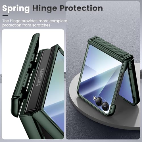 Image of Kapa Geometric Hinge Protection Back Cover for Samsung Galaxy Z Flip7 / Flip 7 | with [Inbuilt Glass] Full Body Shockproof Hard Back Case (Dark Green)
