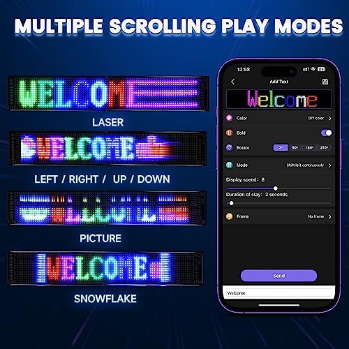 Rayhome Large Programmable LED Sign, 37''x8'' Flexible 12V Indoor LED Store Sign with Remote, Scrolling Bluetooth APP Control Custom Text Pattern Animation Digital Display for Store School Hotel - Thumbnail 4