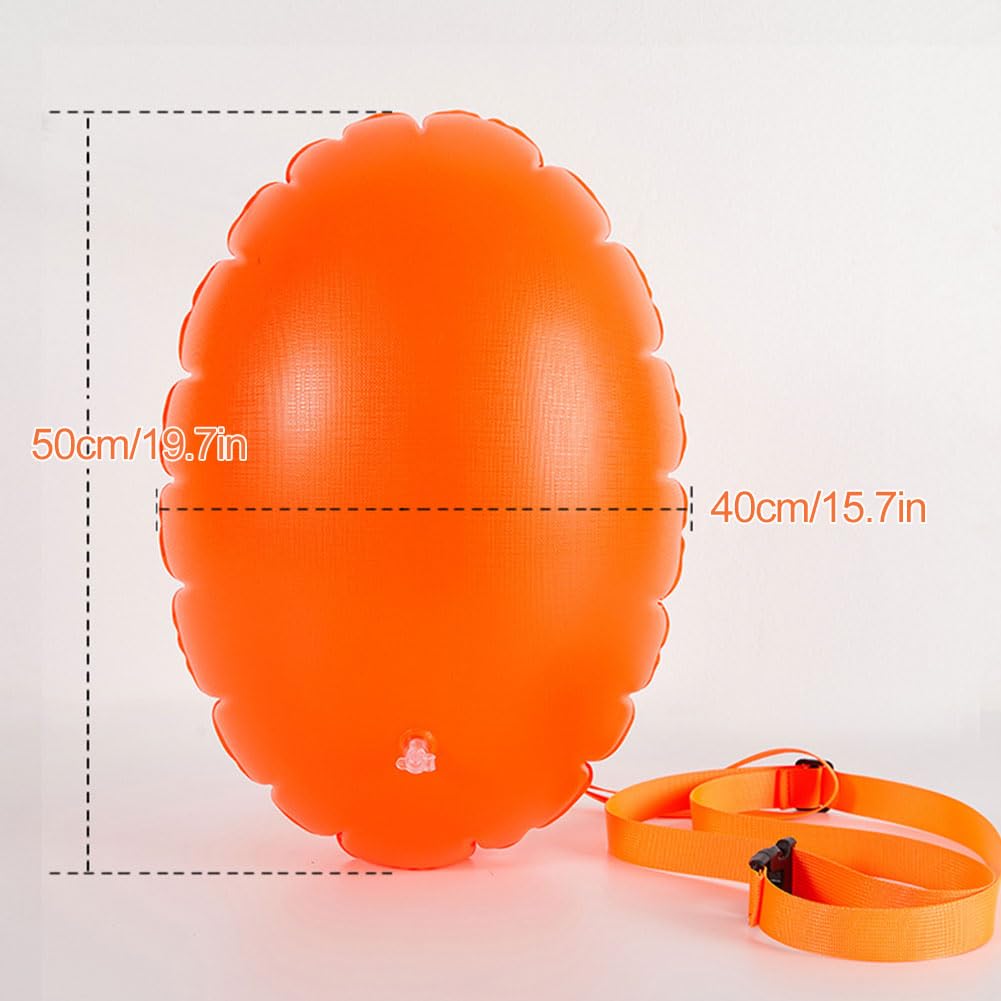 Schwimmboje, Swimming Buoy, Boje Schwimmen, Aufblasbare Trockentasche, Swim Boje, Geeignet für Schwimm-, Schnorchel- und Triathlon-Enthusiasten, Doppelairbags, Orange, 50 x 40cm