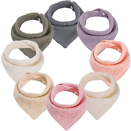 WD&CD 8 Piezas Baberos Bebe Bandanas con 2 Ajustables Botón a Presión, Suave & Absorbente Baberos para Bebe Recien Nacido, Bandanas Bebe Babero Bebe, Color 5