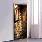 CUGBO Door Wallpaper Murals 3D Alley at Night Door Wallpaper Sticker Self Adhesive Vinyl Removable A