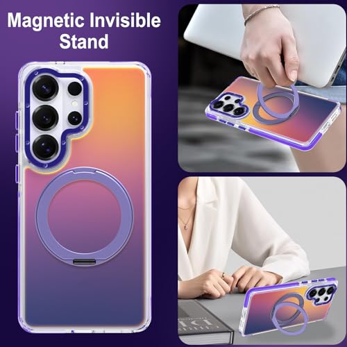 Image of Magnetic for Samsung Galaxy S26 Ultra Case with 360 Stand [Compatible with Magsafe] [Fluorescent Design] [1 Screen Protector] Slim Translucent Matte Case for Galaxy S26 Ultra 6.9 inch, Purple