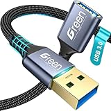 Green Jiss Upgrade USB Extension Cable, 3.3FT Military Grade Nylon Braided Ultra High Speed USB 3.0 Extension Cord, 5Gbps Data Transfer USB Extender, Type A Male to Female Cord Fast Charging Cable