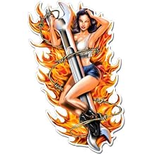 Pinup Girl on Wrench Sexy - Vinyl Sticker Waterproof Decal