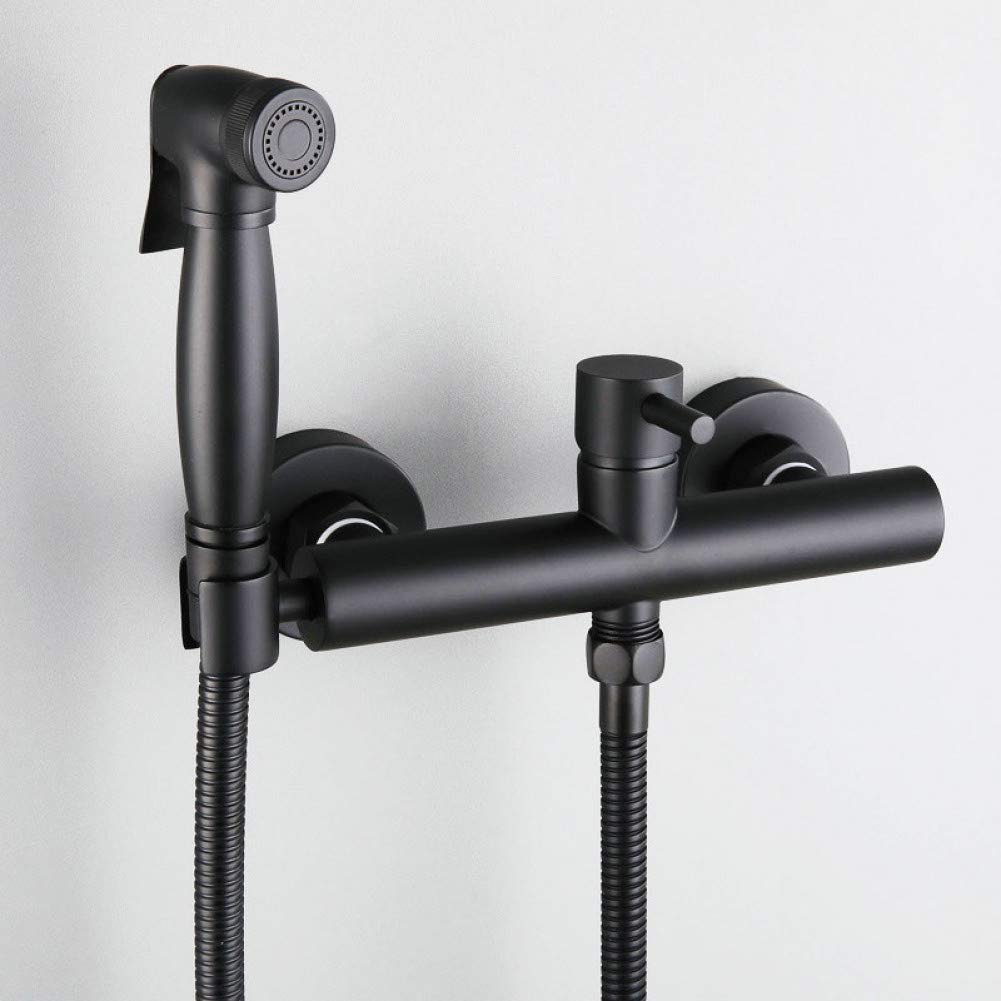 Rubinetto Per Bidet Nero In Ottone, Spruzzatore Acqua Calda E Fredda A Parete Con Maniglia Singola, Fori 15 Cm, Adattabile 13-16,5 Cm
