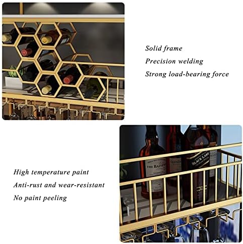 Ceiling Mounted Wine Bottle Rack - Slish Bar Liquor Shelves with Glass Holder - Stylish Storage for Home Bar, Dining Room, Kitchen & Wine Lovers