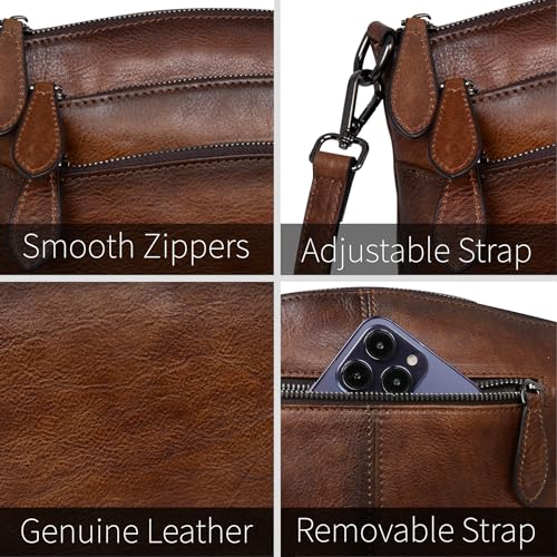 Image of HESHE Crossbody Bags for Women Genuine Leather Purses with Multi-Pockets Vintage Ladies Small Shoulder Satchel Bag